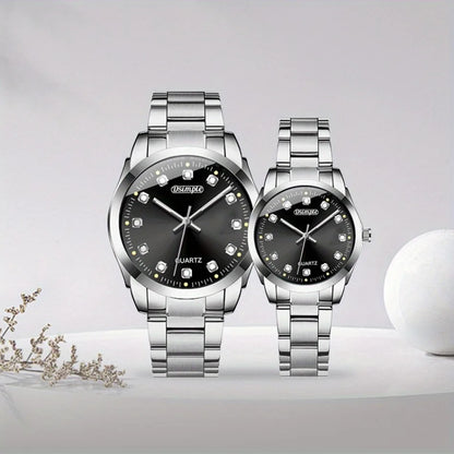 2pcs/set Couple Watch, Luxurious Stainless Steel Couple's Wristwatches,Quartz Watches,Valentine's Day Gifts, Women Gift