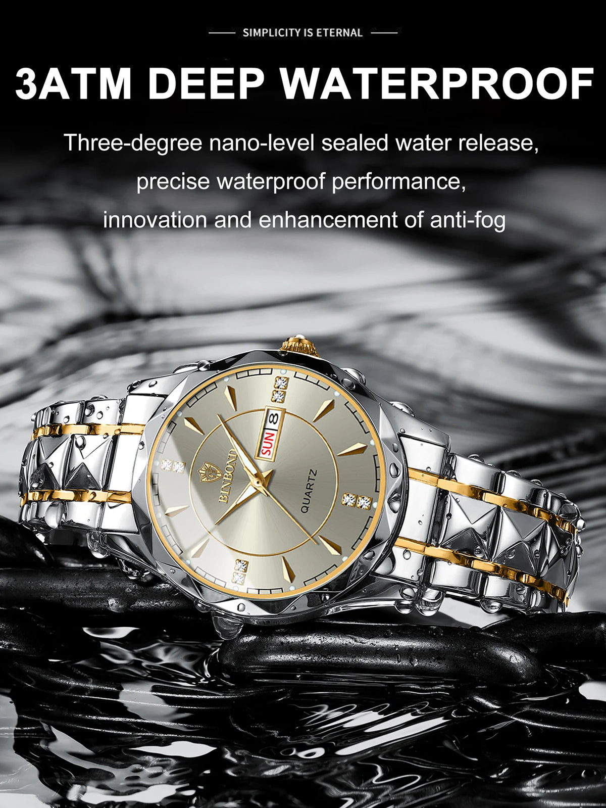 BINBOND Fashion Couple Watches Waterproof Diamond Valentine Day Lover Gift Stainless Steel Watch Men Women Quartz Watch 2pcs