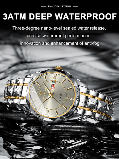 BINBOND Fashion Couple Watches Waterproof Diamond Valentine Day Lover Gift Stainless Steel Watch Men Women Quartz Watch 2pcs