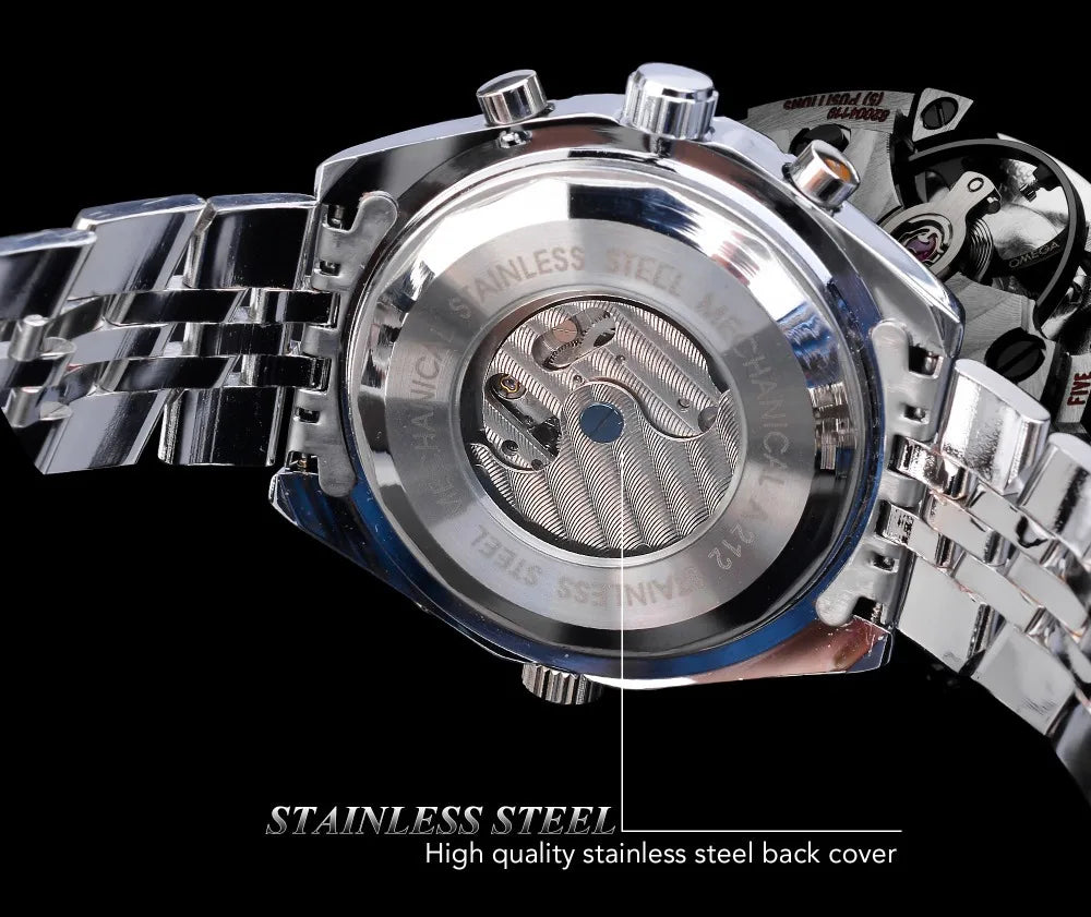 JARAGAR 212 Elegant Automatic Mechanical Watches for Man Hollowing Dial Chronograph Luminous Multifunctional Men Wristwatch