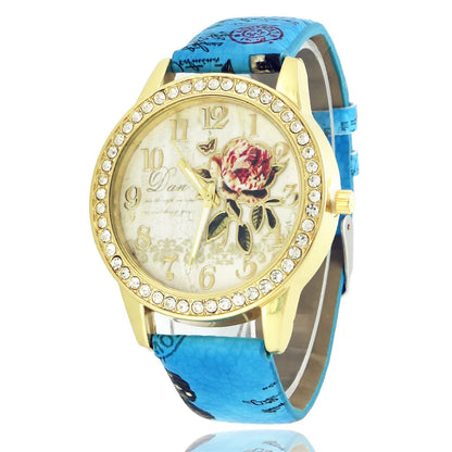 Fashion Ladies Watches Women Printed Flower Watch Luxury Casual Quartz Leather Wrist Watch Fashion Female Dress Clocks Relogio