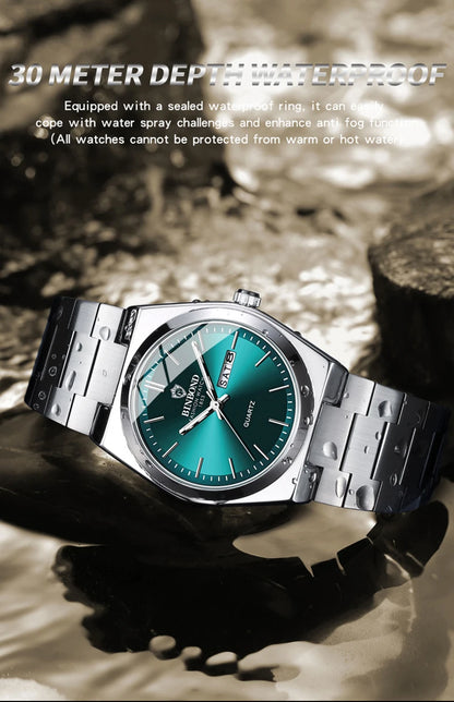 watches for man Light Luxury Brand Stainless Steel Double Calendar Waterproof Male Business Leisure Fashion Quartz Clock Watch