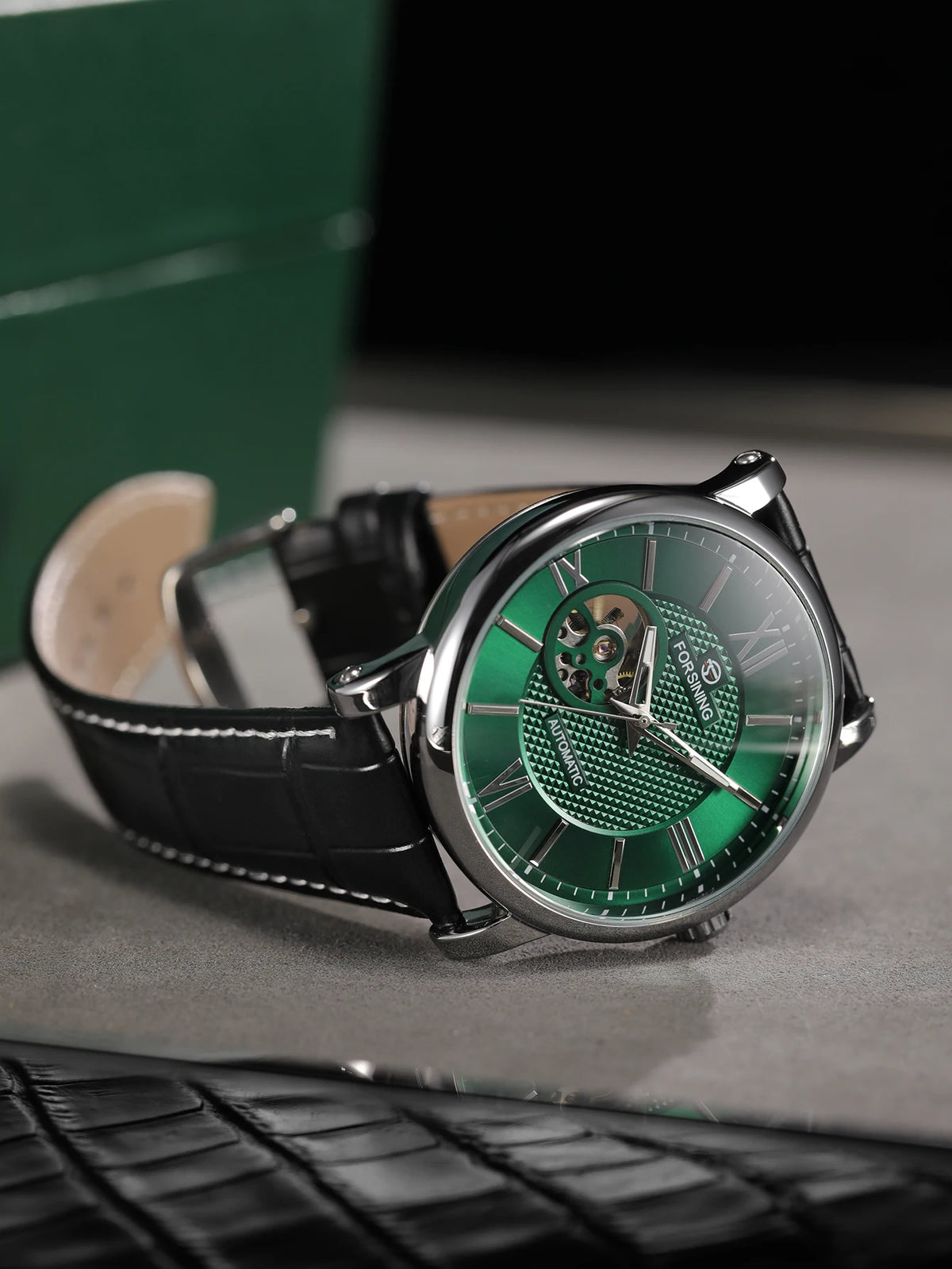 Fashion Mechanical Watch for Men Green Skeleton Dial Business Automatic Mens Watches Top Brand Luxury Forsining Wristwatches New