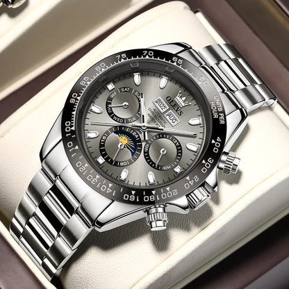 OLEVS 6654 Top Brand Men's Watches Classic Fashion Automatic Mechanical Watch for Man Complete Calendar Moon Phase Waterproof