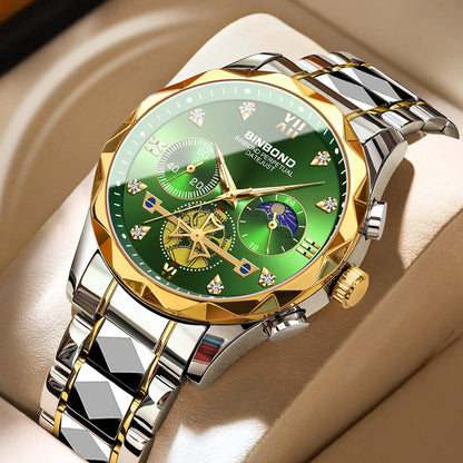 Multi Functional Quartz Watch, Versatile and Trendy Watch, Six Needle Timing, Casual and Trendy Men's Tungsten Steel Color