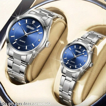 2pcs/set Couple Watch, Luxurious Stainless Steel Couple's Wristwatches,Quartz Watches,Valentine's Day Gifts, Women Gift