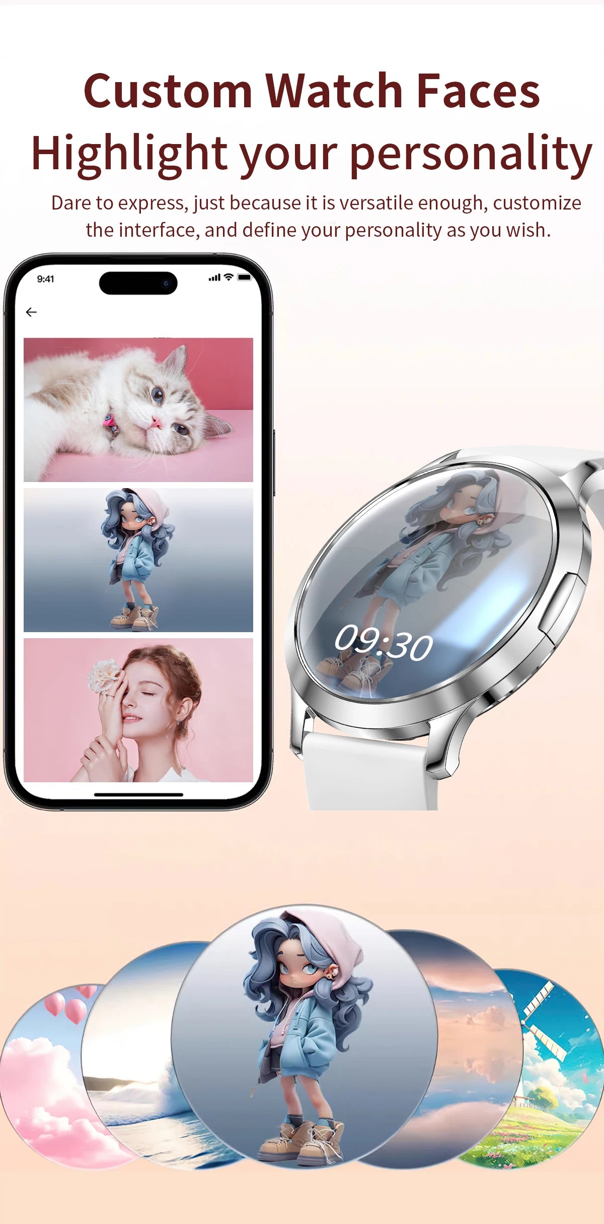 2026New Ladies' Smart Watch AMOLED Display Custom Dial Sport Fitness Health Tracke Waterproof Bracelet Music Digital Clock Women