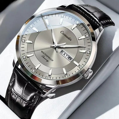 Silvery Non Mechanical Men's Watch Men's Steel Belt Hollowed Out Waterproof Tide Glow in The Dark Dual Calendar Noctilucent
