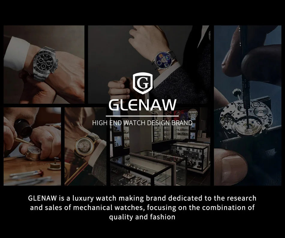 2026 GLENAW New Design Rainbow Circle Mechanical Watch Men Constellation Dial Night Light Waterproof Top Luxury Mechanical Watch