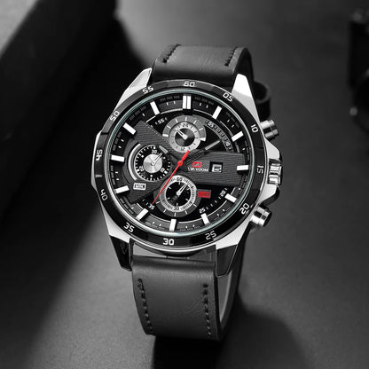 Men Sports Watch 46mm Black Leather Racing Series Everyday Wear  Fashion Original Rose Gold Dial Quartz Watches Relogio Masculin