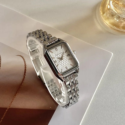 Women Watches Business Ladies Quartz Watch Simple Scale Square Stainless Steel Band Folding Clock Wristwatches Reloj Mujer