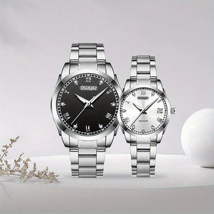 2pcs/set Couple Watch, Luxurious Stainless Steel Couple's Wristwatches,Quartz Watches,Valentine's Day Gifts, Women Gift