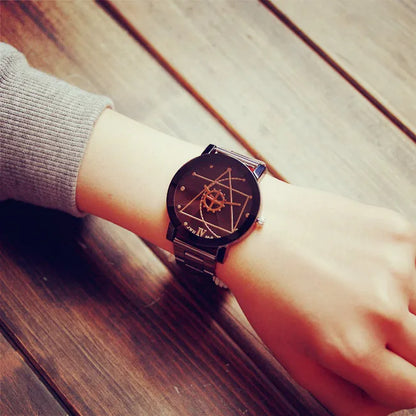 New Couple Watches Men Gear Triangle Pointer Compass Dial Second Hand Watch Women Stainless Steel Watches Relogio Feminino Clock