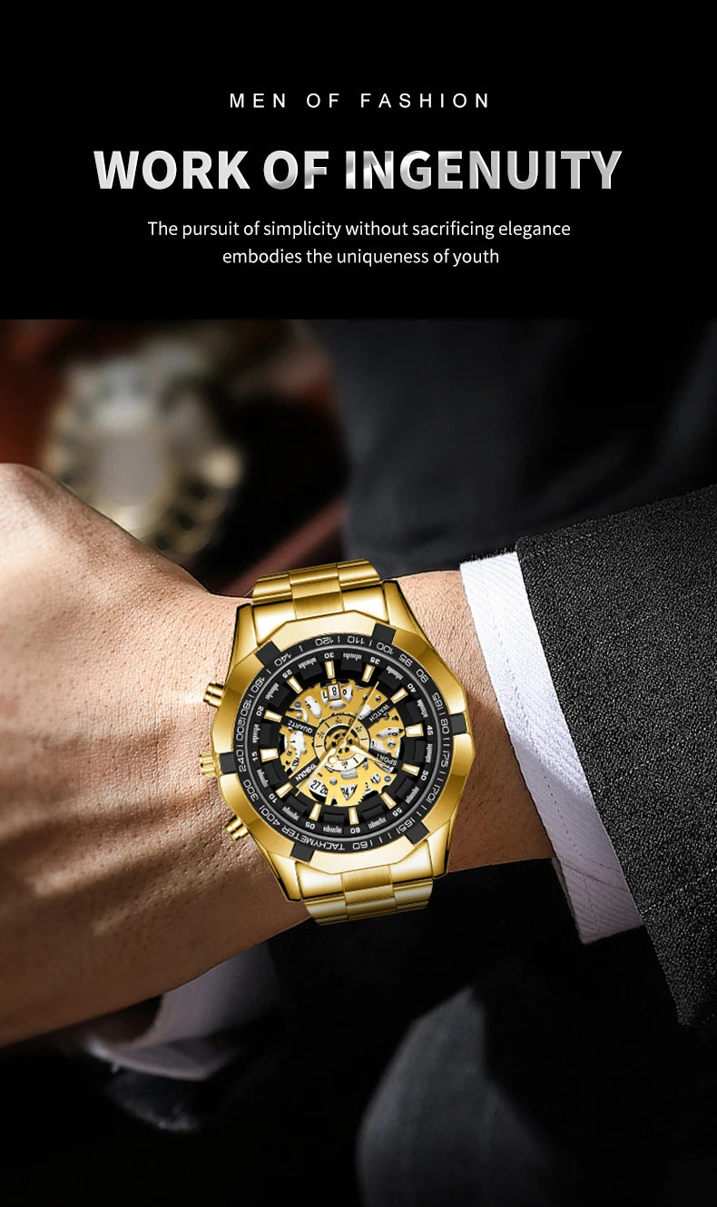 2026 Mens Quartz Watches Top Brand Luxury Stainless Steel Waterproof Hollow Out Big Male Wristwatches Relogio Masculino