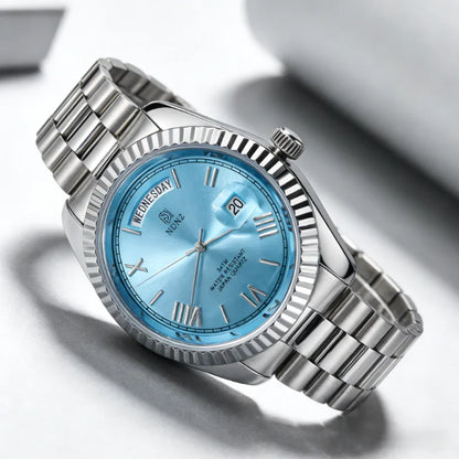 Fashionable waterproof couple's wristwatch, men business quartz watch, date and timing function, steel strap, Japanese movement