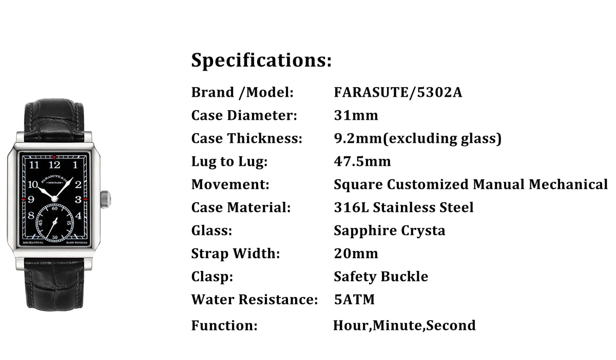 FARASUTE 2026 New Retro Wristwatches Men Casual Manual Square Customized Mechanical Movement Watch Male Sapphire Glass Reloj