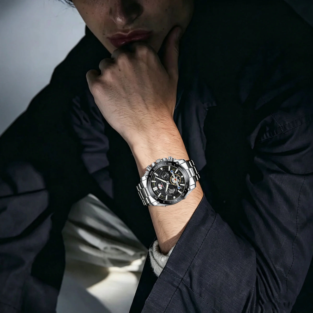 Relogio Masculino Top Brand Mens Luxury Business Watch Big Dial Stainless Steel Luminous Hands Clock Chic Waterproof Wristwatch