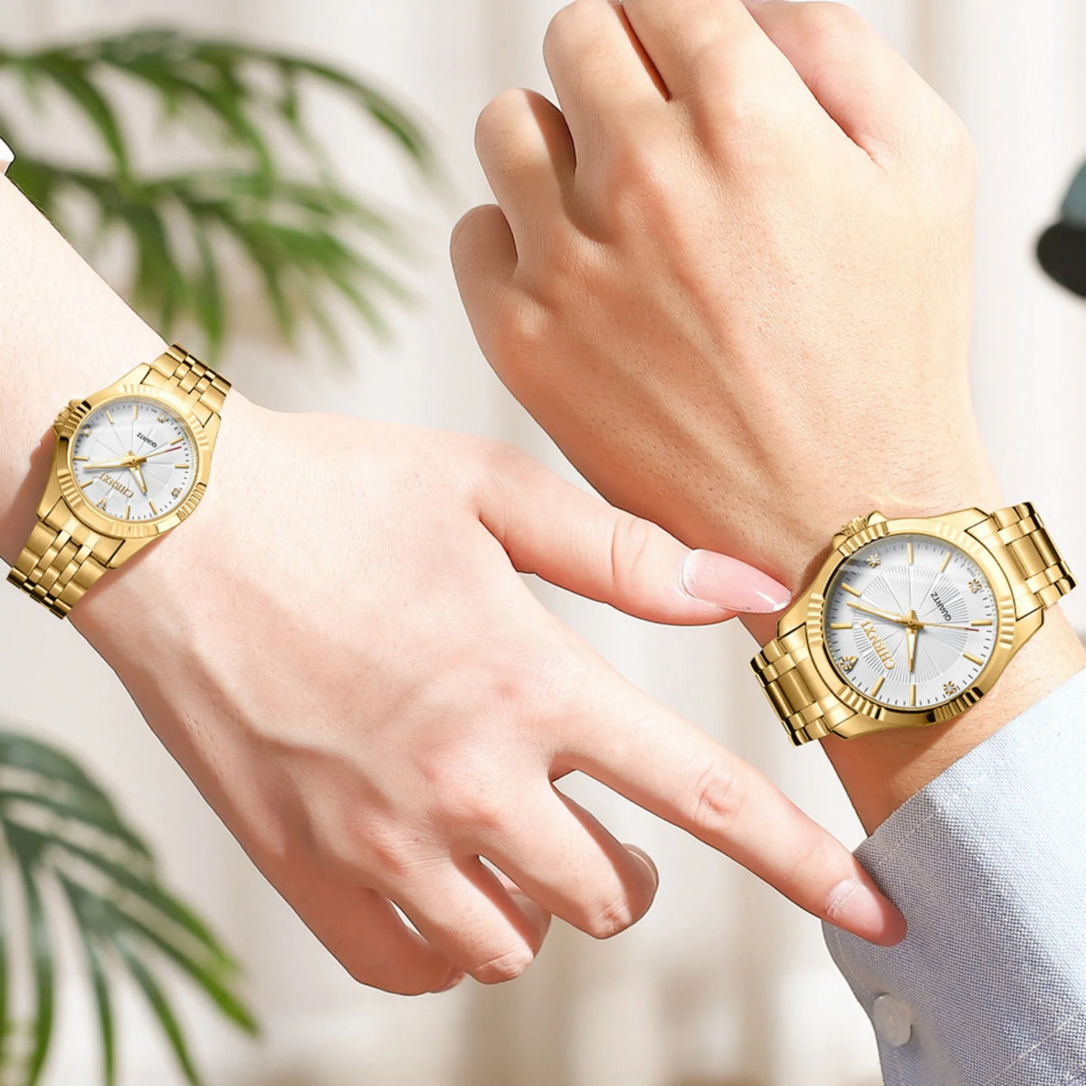 Couple Quartz Watch Men Women Band Round Wristwatch Luxury Gold Waterproof Lover Watches Ideal Gift For Wedding Anniversary