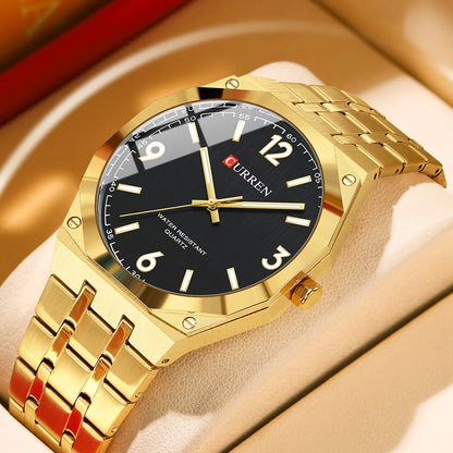 2026 Male Fashion Men Quartz Watch Stainless Steel Band Luminous Business Casual Wristwatch Octagonal Bezel Mineral Glass Dial