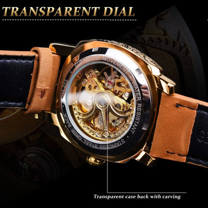 FORSINING Watches for Men Hollow Fully Automatic Mechanical Watch Luminous Waterproof Clock Leather Strap Men Watch Reloj Hombre