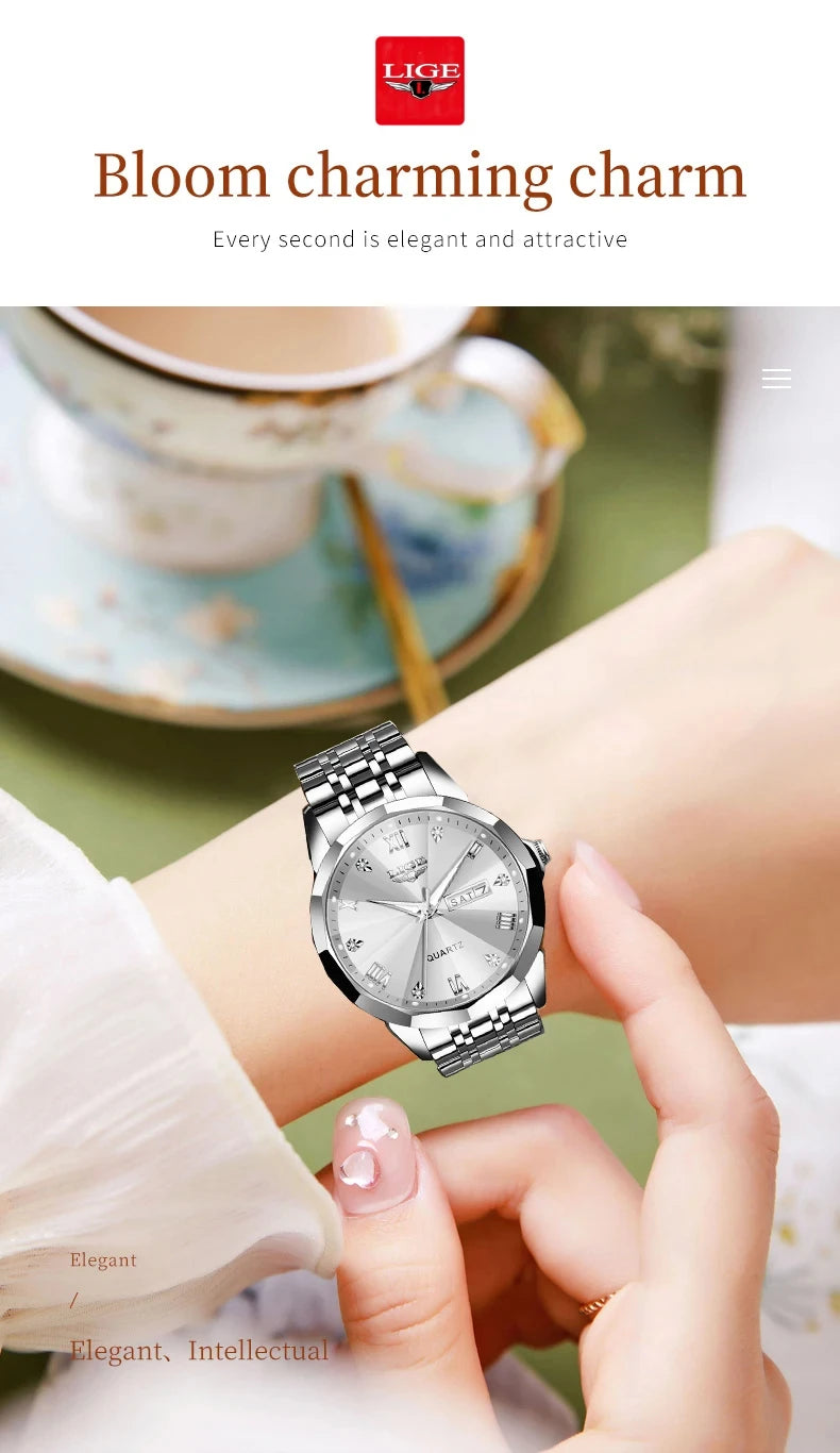 LIGE Top Brand New Fashion Women Watches Ladies Luxury Creative Steel Women Bracelet Watches Female Quartz Waterproof Watch Gift