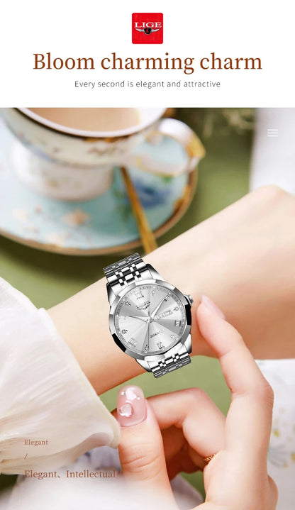 LIGE Top Brand New Fashion Women Watches Ladies Luxury Creative Steel Women Bracelet Watches Female Quartz Waterproof Watch Gift