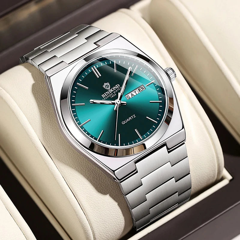 watches for man Light Luxury Brand Stainless Steel Double Calendar Waterproof Male Business Leisure Fashion Quartz Clock Watch