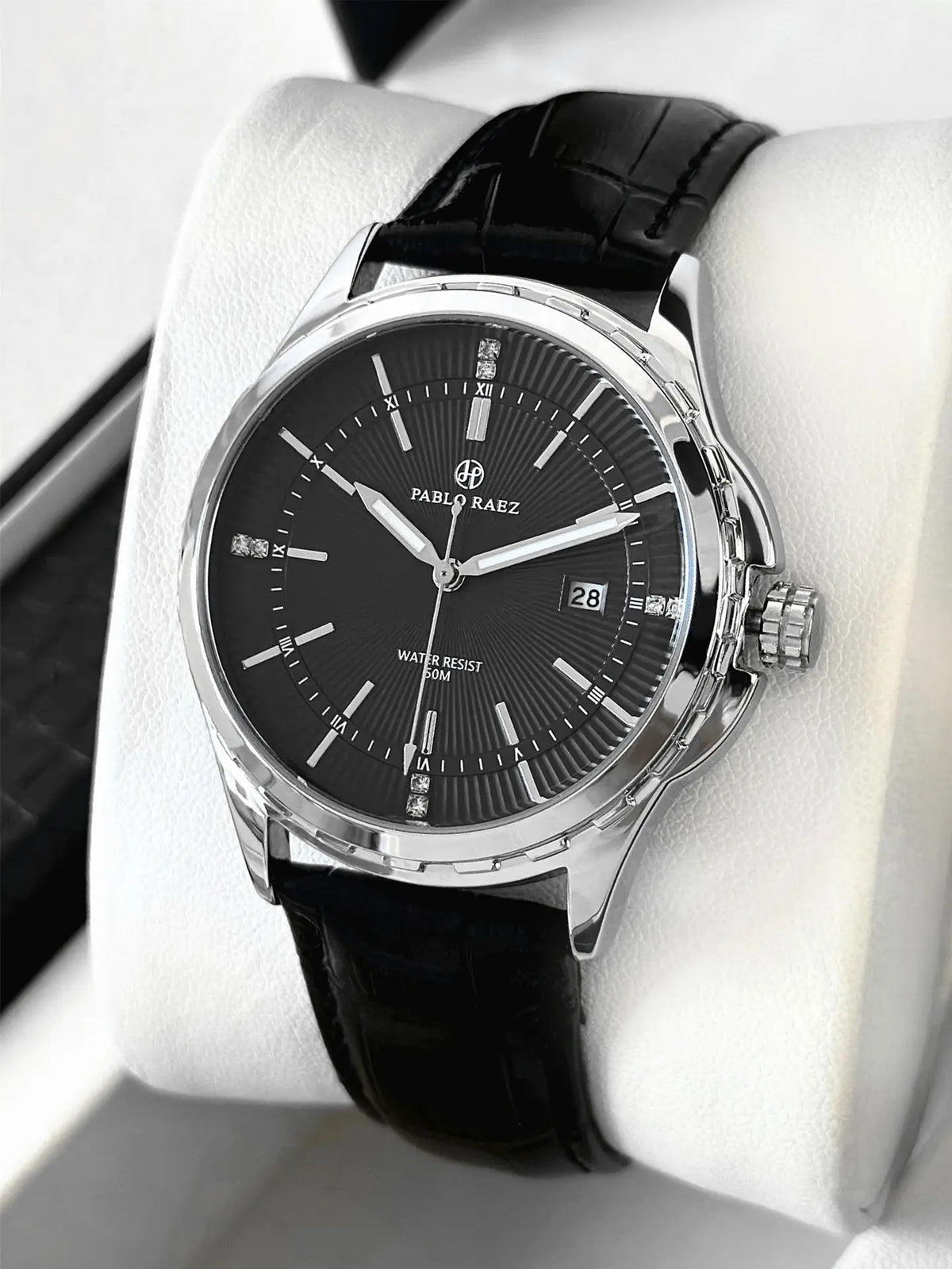 Genuine Men Wristwatch Business Sweep Movement Folding Fan Pattern Handsome Watches high-quality Leather Strap Clock  Has box