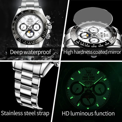 OLEVS 6654 Top Brand Men's Watches Classic Fashion Automatic Mechanical Watch for Man Complete Calendar Moon Phase Waterproof