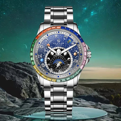 2026 GLENAW New Design Rainbow Circle Mechanical Watch Men Constellation Dial Night Light Waterproof Top Luxury Mechanical Watch