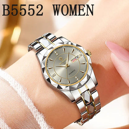 BINBOND Fashion Couple Watches Waterproof Diamond Valentine Day Lover Gift Stainless Steel Watch Men Women Quartz Watch 2pcs