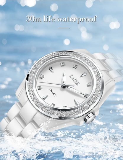 LIGE TOP Women Quartz Watches 2026 Ceramic Elegant Fashion Waterproof Luminous Clock Vintage Watch for Women Reloj De Mujer+BOX