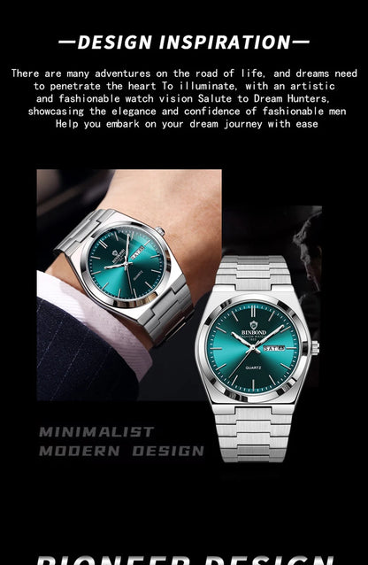 watches for man Light Luxury Brand Stainless Steel Double Calendar Waterproof Male Business Leisure Fashion Quartz Clock Watch