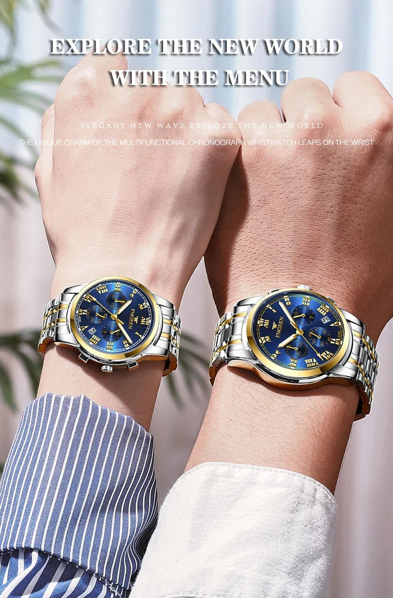 BINBOND Fashion 2pcs/Set Couple Watches Casual Men Ladies for Quartz Watch Lover Waterproof Stainless Steel Valentine Gift Watch