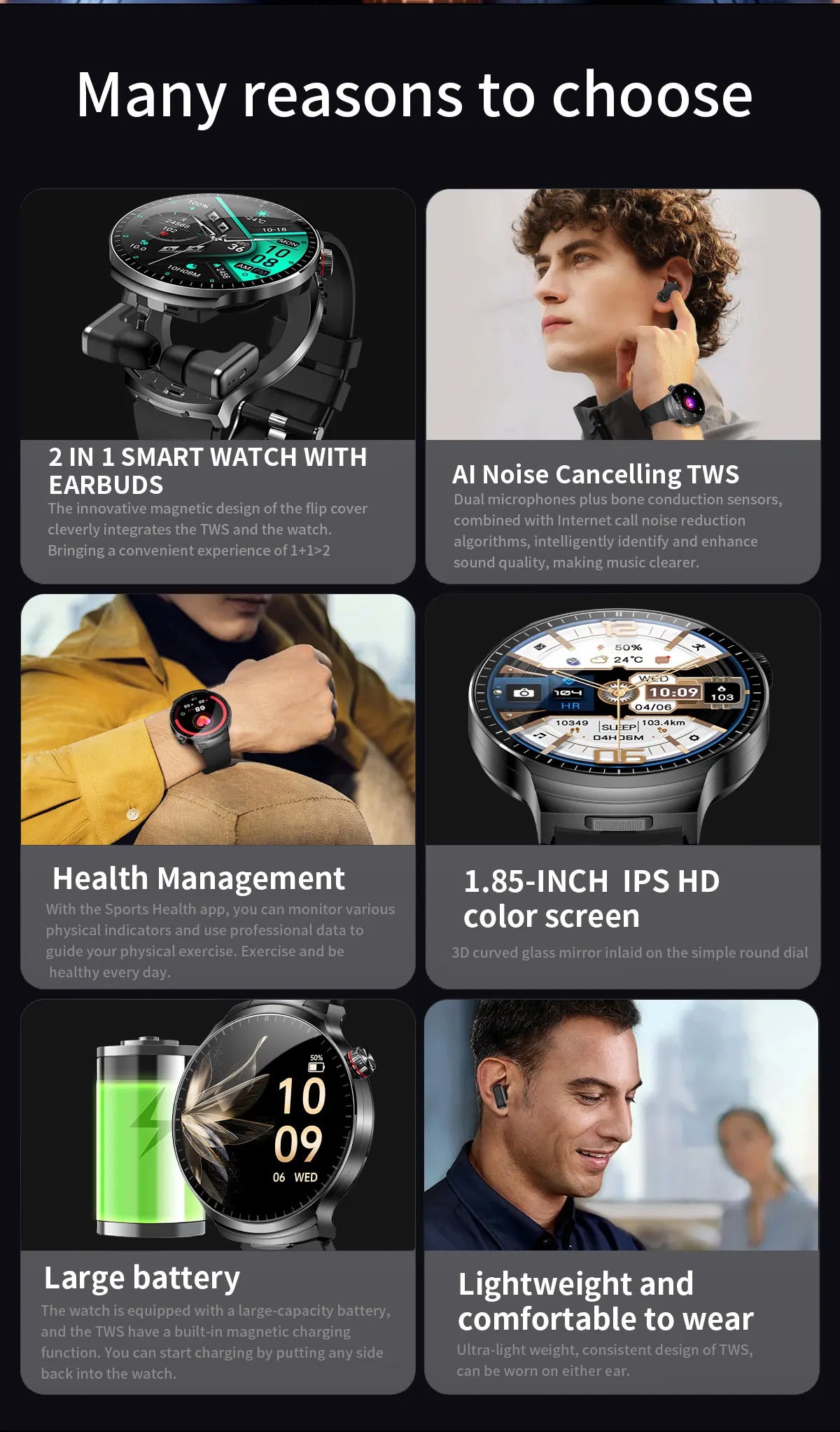 2026 T-REX3 New 2 in 1 Smart Watch With Earbuds Smart Watch TWS Bluetooth Earphone Heart Rate Blood Oxygen Monitor Sports Watch