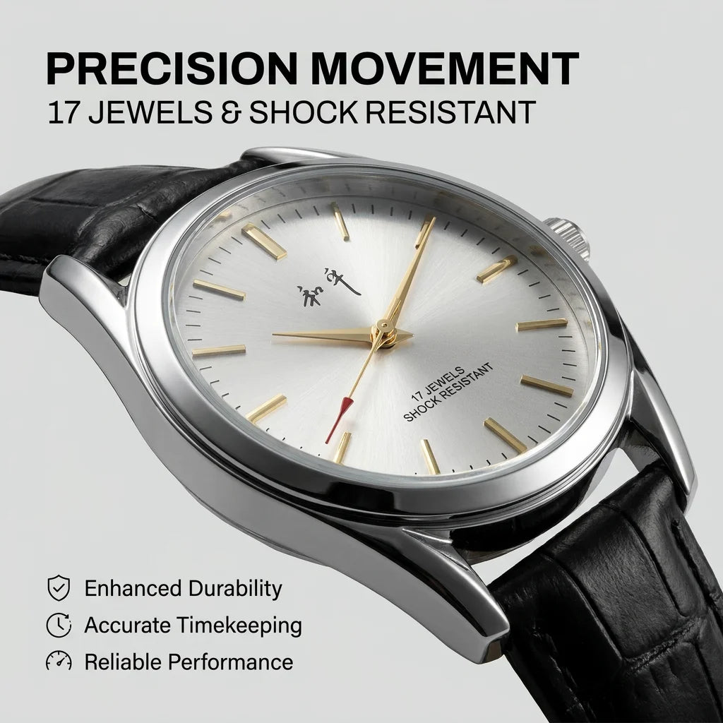 Shanghai Peace Vintage Mechanical Watch for Men 17 Jewels Hand Wind Shock Resistant Black Leather Strap Dress Wristwatch