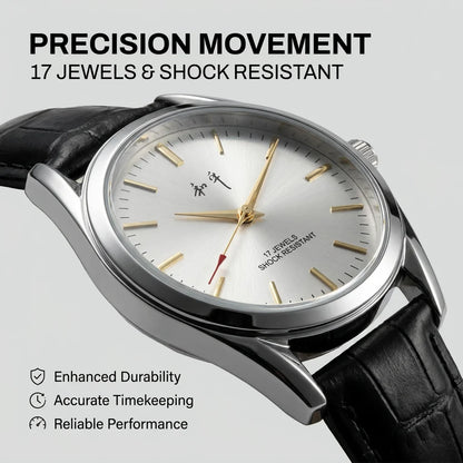 Shanghai Peace Vintage Mechanical Watch for Men 17 Jewels Hand Wind Shock Resistant Black Leather Strap Dress Wristwatch