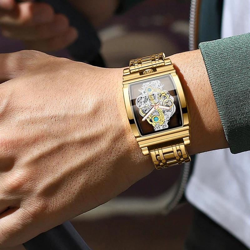 Hot Fashion Men Watch Top Brand Luxury Business Quartz Mens Watches Waterproof Hollow Out Wristwatch Men Gold Relogio Masculino