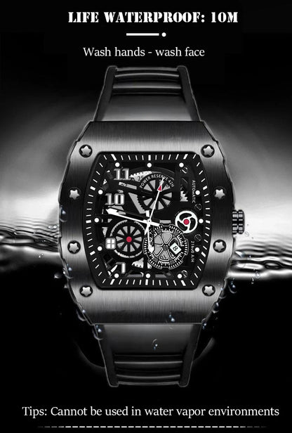 Men's Watch Sports Brand Fashion Trend Fully Automatic Quartz Wristwatch Hollow Waterproof Black Warrior Male Clock Watches