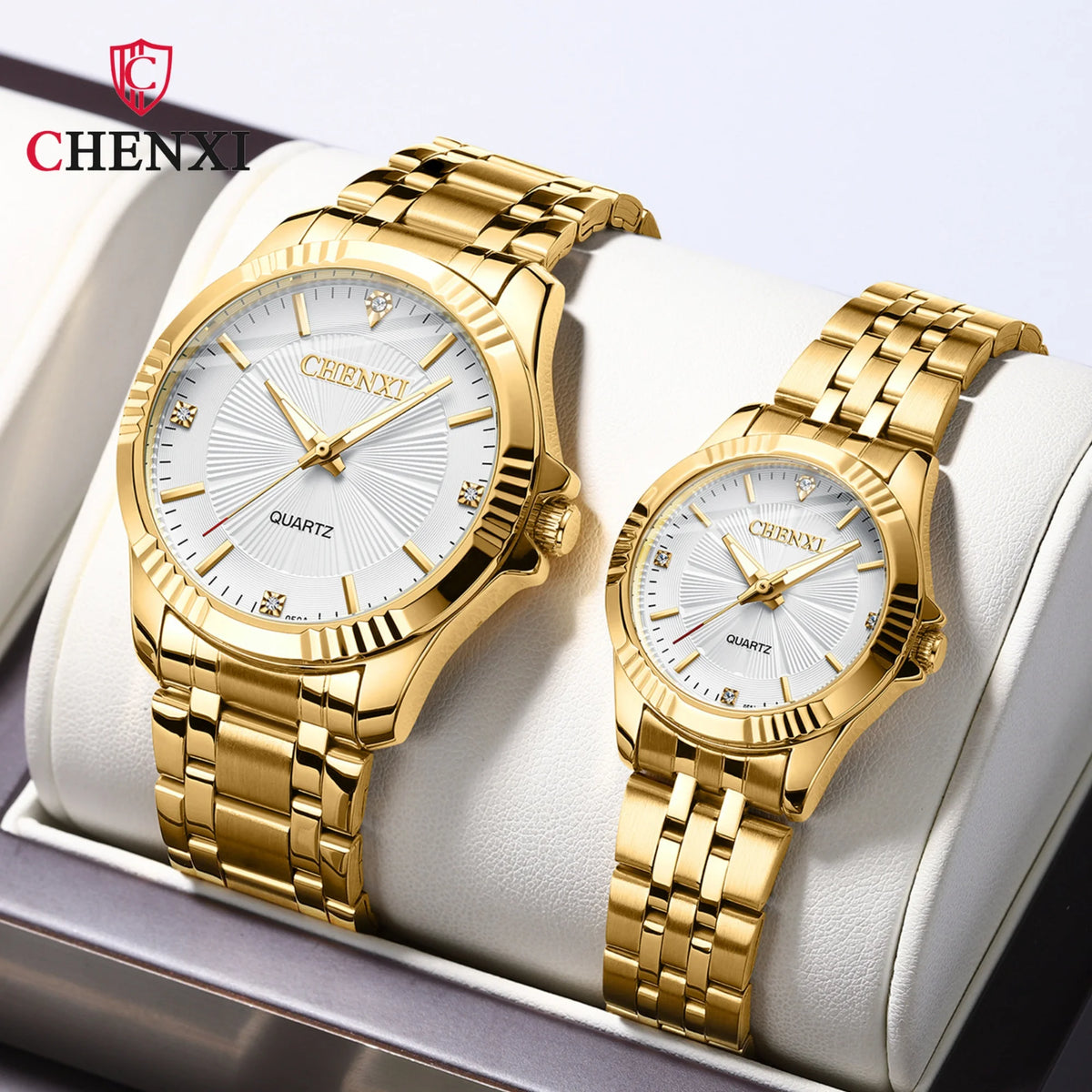 Couple Quartz Watch Men Women Band Round Wristwatch Luxury Gold Waterproof Lover Watches Ideal Gift For Wedding Anniversary