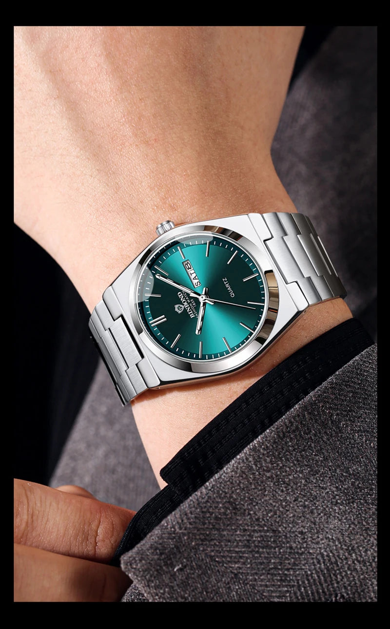 watches for man Light Luxury Brand Stainless Steel Double Calendar Waterproof Male Business Leisure Fashion Quartz Clock Watch