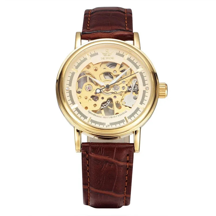 Fashion Men Mechanical Wristwatch, PU Leather Band, Mineral Reinforced Glass Mirror,BusinessCasual Male Wrist Watch forDaily Use