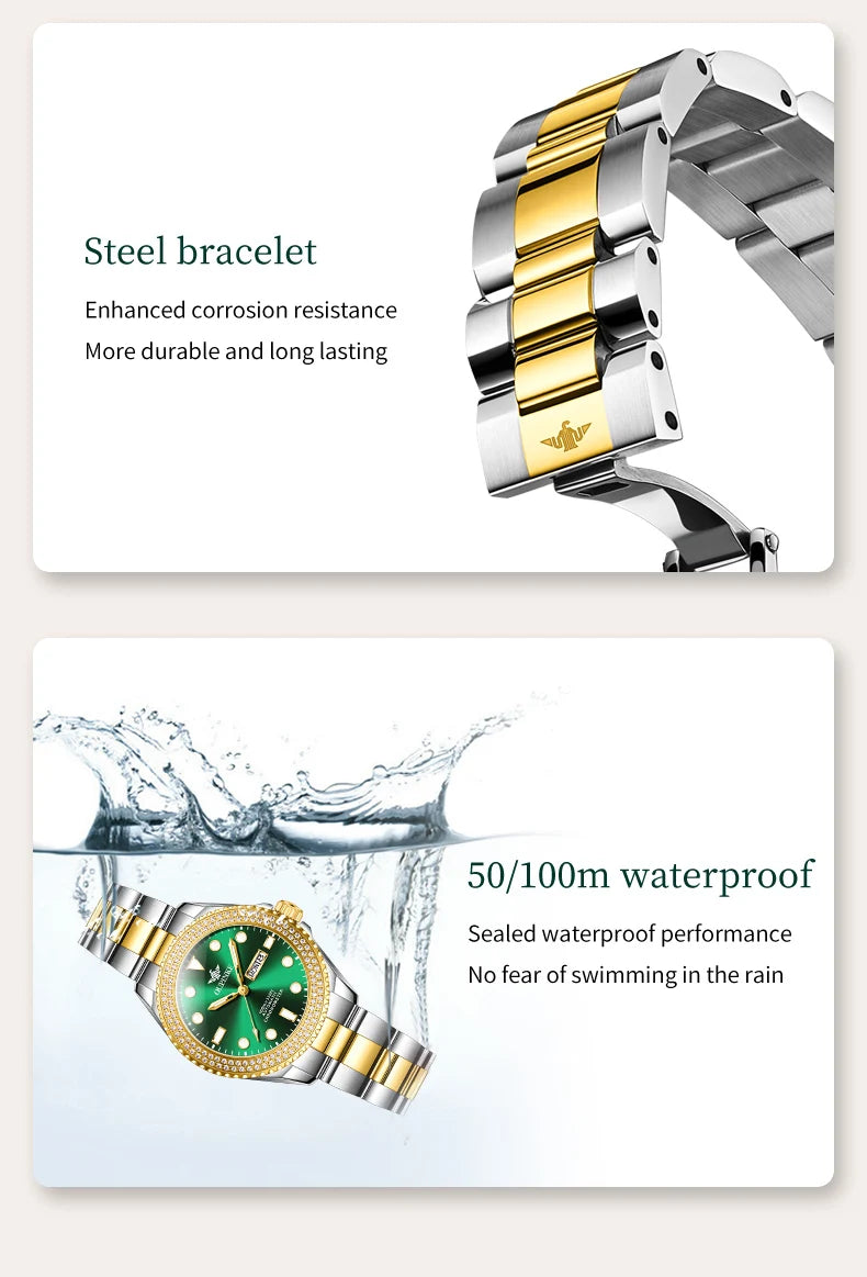 OUPINKE 3229+3205 Couple Watch Pair for Men Women Diving Series Flywheel Design Luxury Imported Movement Lover's Wedding Watches