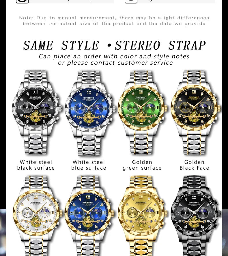 Multi Functional Quartz Watch, Versatile and Trendy Watch, Six Needle Timing, Casual and Trendy Men's Tungsten Steel Color