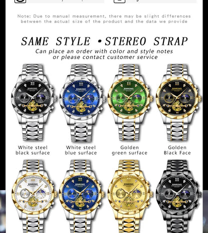 Multi Functional Quartz Watch, Versatile and Trendy Watch, Six Needle Timing, Casual and Trendy Men's Tungsten Steel Color