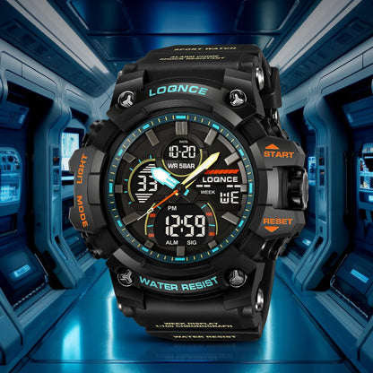 Fashion LOQNCE 98007 Men's Watch 5ATM Waterproof Watches for Men High Quality Dual Movement Multifunctional Electronics Watch