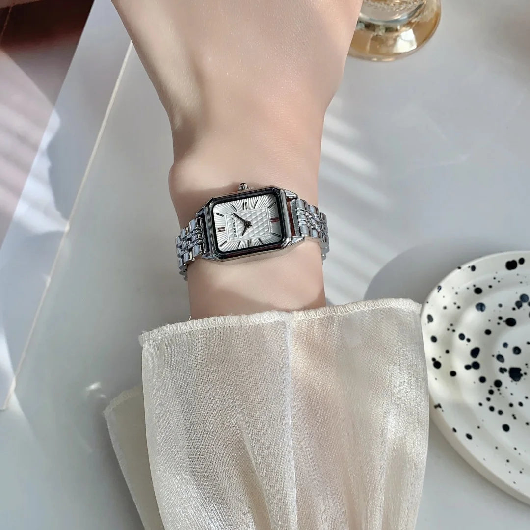 Women Watches Business Ladies Quartz Watch Simple Scale Square Stainless Steel Band Folding Clock Wristwatches Reloj Mujer