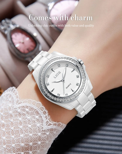 LIGE TOP Women Quartz Watches 2026 Ceramic Elegant Fashion Waterproof Luminous Clock Vintage Watch for Women Reloj De Mujer+BOX