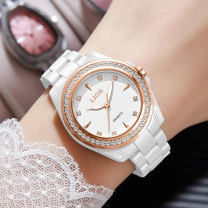 LIGE TOP Women Quartz Watches 2026 Ceramic Elegant Fashion Waterproof Luminous Clock Vintage Watch for Women Reloj De Mujer+BOX