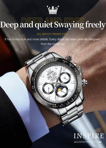 OLEVS 6654 Top Brand Men's Watches Classic Fashion Automatic Mechanical Watch for Man Complete Calendar Moon Phase Waterproof